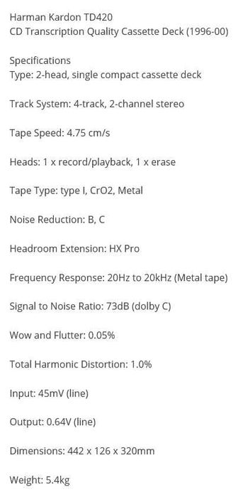 Deck Harman Kardon TD 420