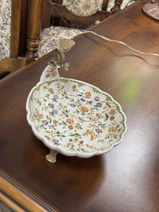 Fructiera din portelan craquelle si elemente bronz