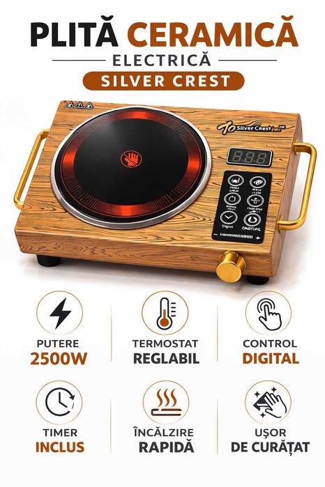 Plita ceramica electrica Silver Crest 2500W termostat reglabil