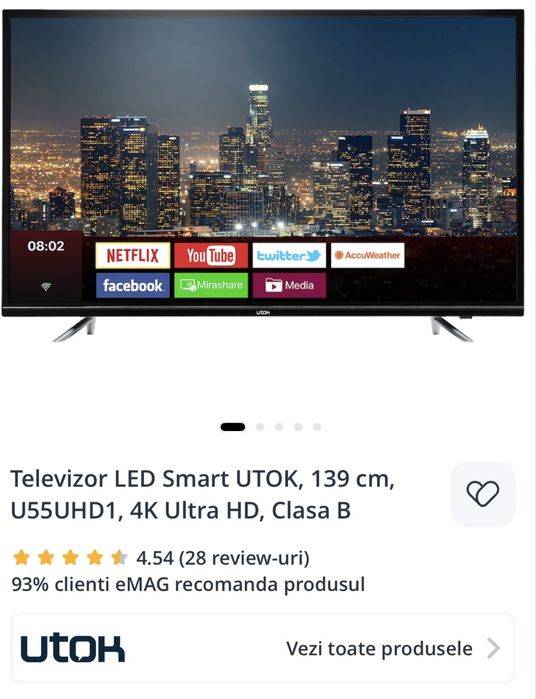 Vand televizor Utok diagonala 139cm