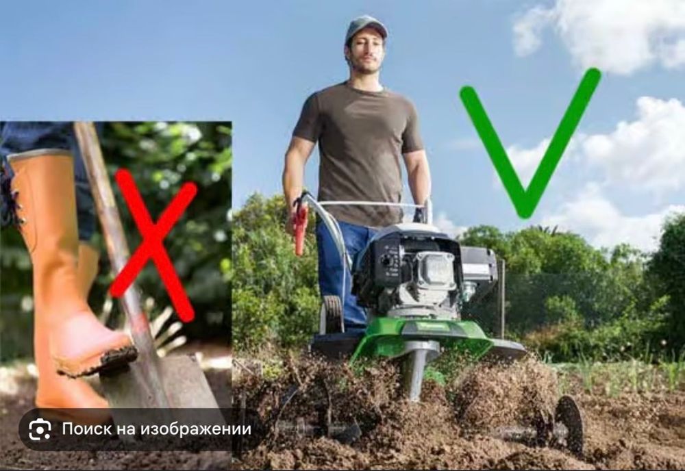 Вспашка земли мотоблоком.