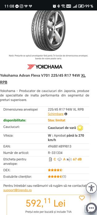 Vând 2 anvelope de vară