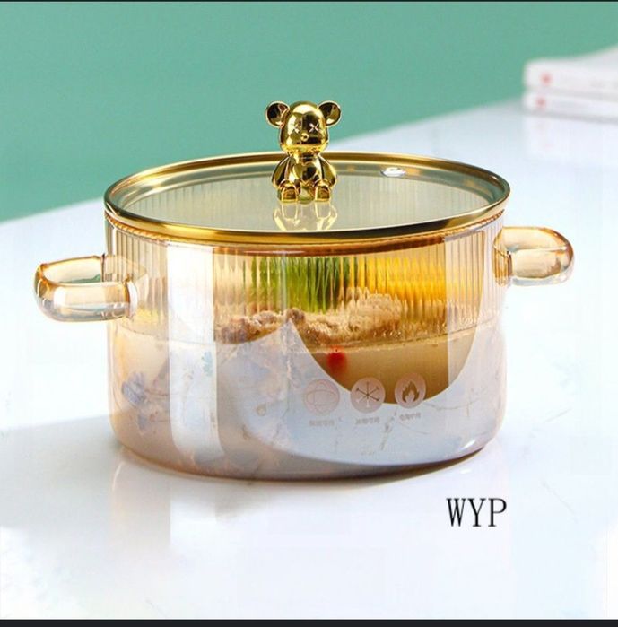 Стеклянная кастрюля с крышкой 1.8 литр. Огнеупорная