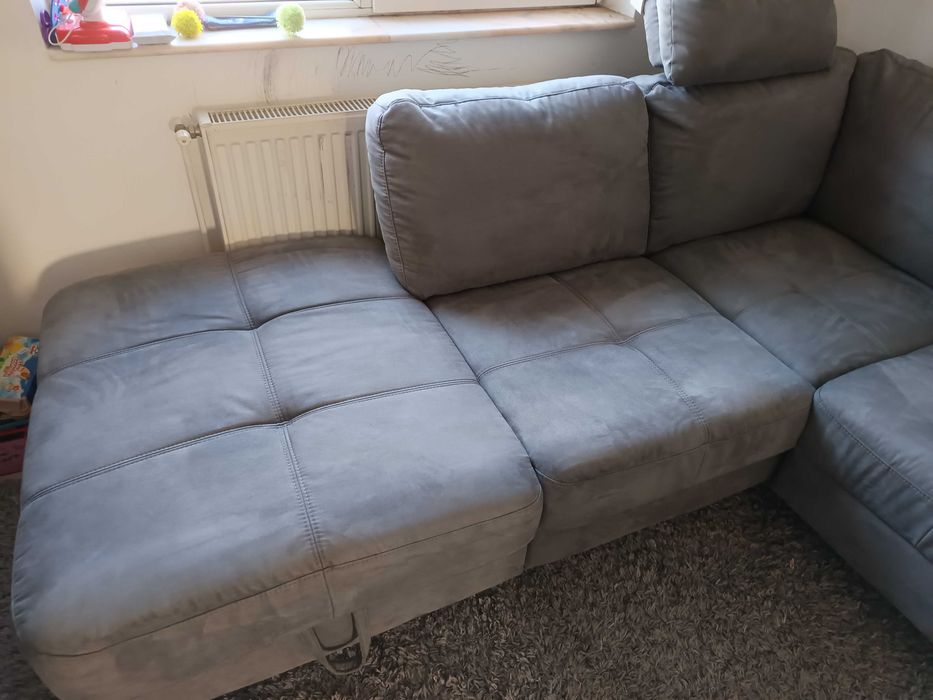 Canapea colțar extensibilă catifea, ladă depozitare