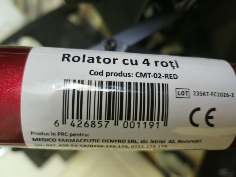 Rolator medical cu 4 roți, șezut și frâne – CMT-02-RED – roșu