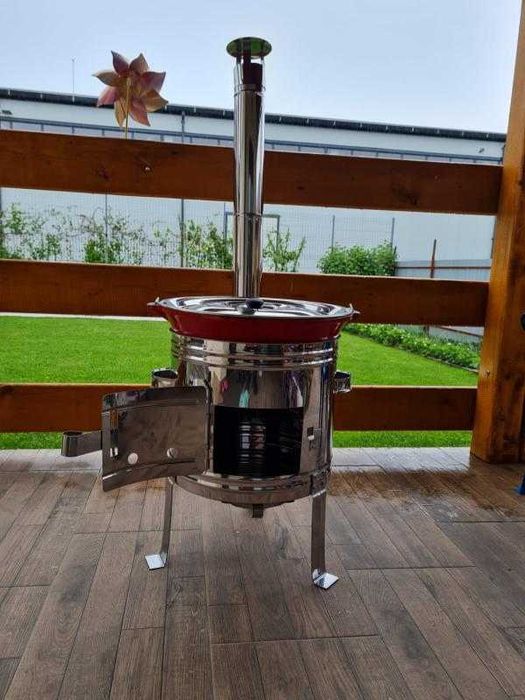 Ceaun fontă emailată 16L +sobă cu burlane inox  + capac inox OFER