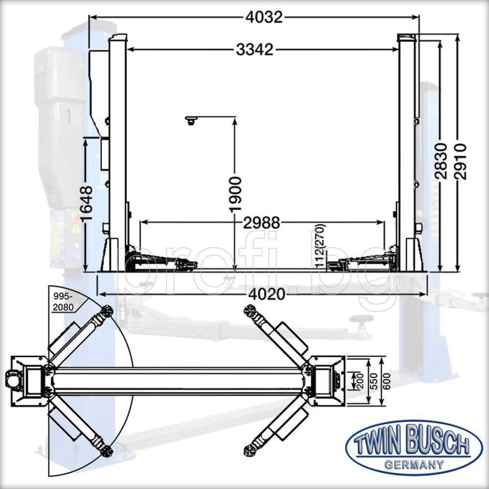 Подемник 6t PROFI TWIN BUSCH GmbH GERMANY автоматично спускане. ЛИЗИНГ