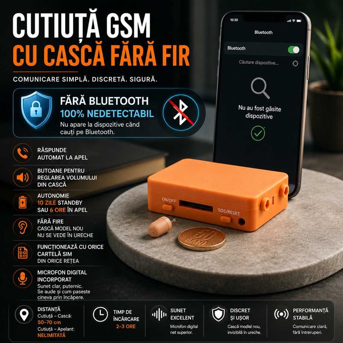 Nou 2026: Casca de Copiat Fara Bluetooth - 100% Nedetectabila! Casti de copiat Profesionale