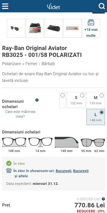 Ray Ban Aviator Original RB3025, Polarizați, Large Noi