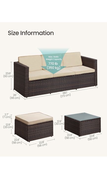 Set de mobilier de grădină SONGMICS, canapea de colț din rattan, noua