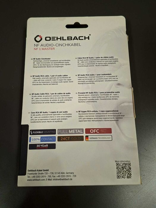 Cablu interconect audio RCA Oehlbach NF 1 Master / 1 metru - nou