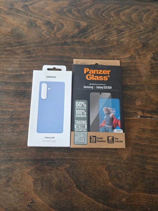 Комплект за Samsung Galaxy S25 – Оригинален кожен кейс Kindsuit + Протектор PanzerGlass