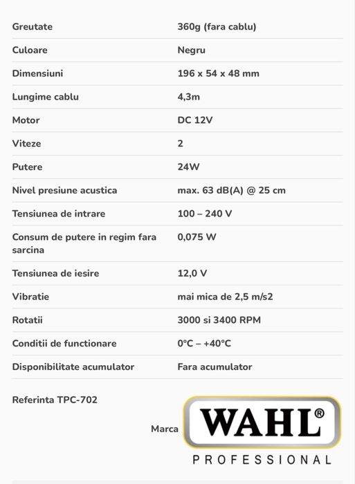 Mașină de tuns profesională WAHL Max50+ nouă