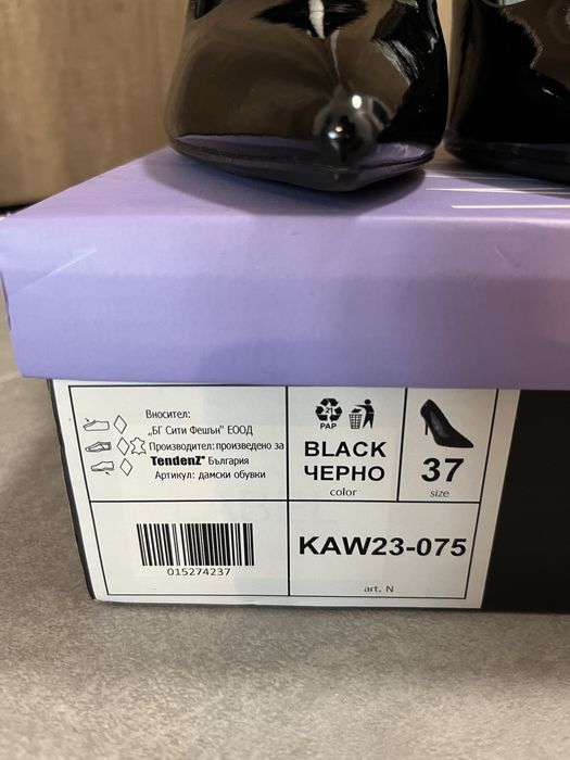 Черни лачени обувки на висок ток, размер 37