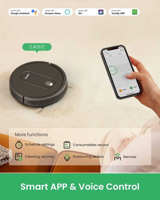 Роботизирана прахосмукачка Vactidy T6, тънка, тиха, WiFi//Alexa/Siri