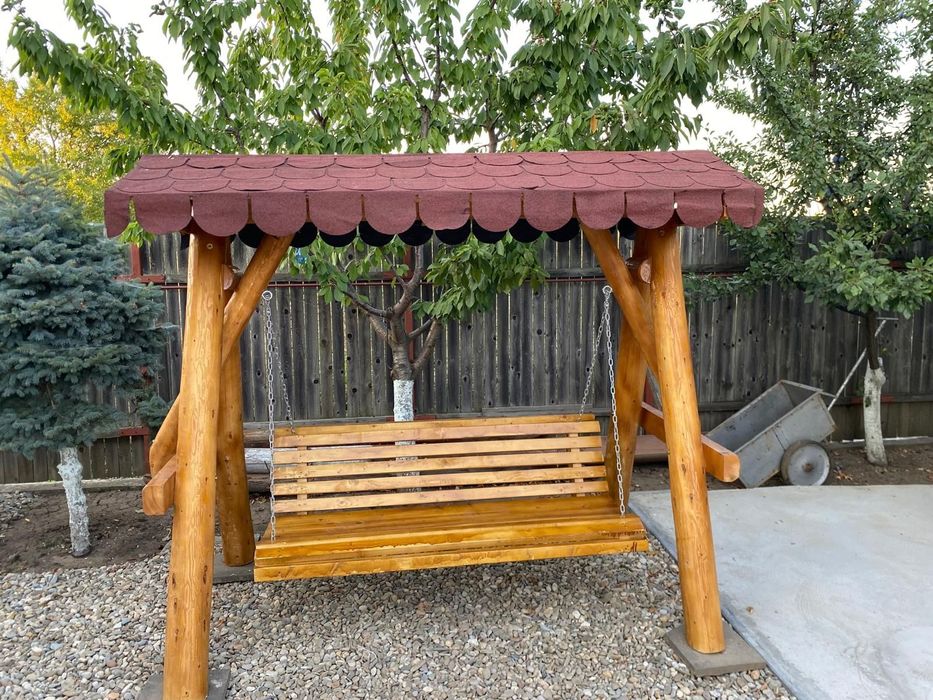 Leagan rustic din lemn masiv rotund