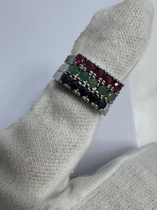 Set 3 inele argint 925, cu pietre pretioase (safir, smarald, rubin)