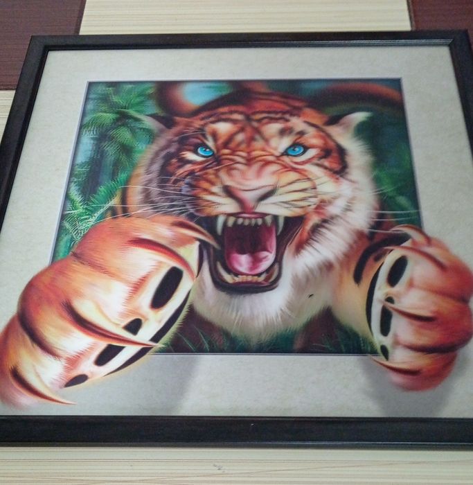 Tablou 3D Tiger cu ramă de lemn (deephasrhi)