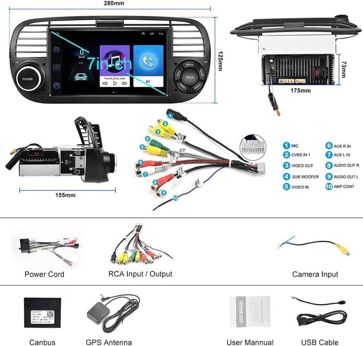 Мултимедия Двоен дин Android за FIAT 500 Андроид навигация плеър 2DIN