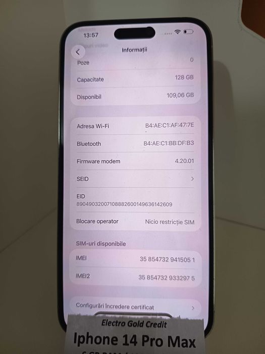 Iphone 14 Pro Max 128GB Silver/Neverlocked/Bateria:83% ID9754