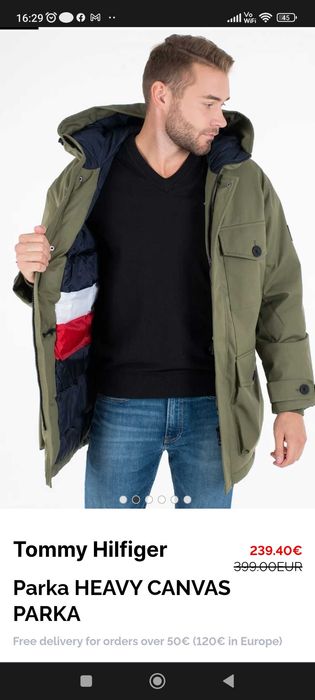 Parka de iarnă Tommy Hilfiger XXL- oliv, impermeabilă, cu etichetă