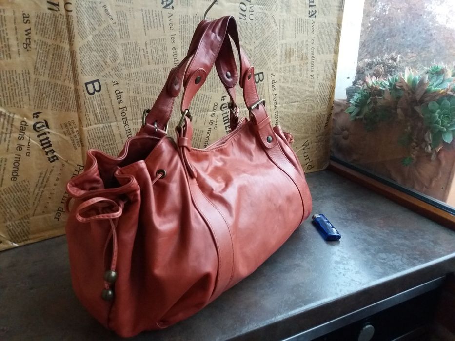 дамска чанта Италианска керемидено червена чанта-естествена кожа