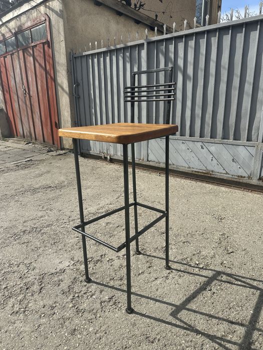 Индустриален бар стол масив дъб и метал | Loft / Scandinavian style