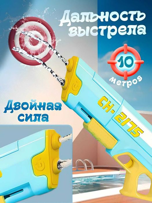Водяной пистолет автомат бластер водный для детей, ударопрочный