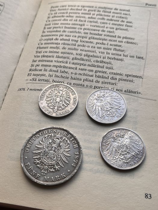 4 monede argint germane de colectie 1874-1911