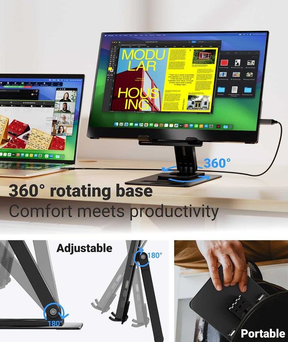 Преносим монитор Ingnok 15.6" FHD 1080P и интелигентен калъф за монитор