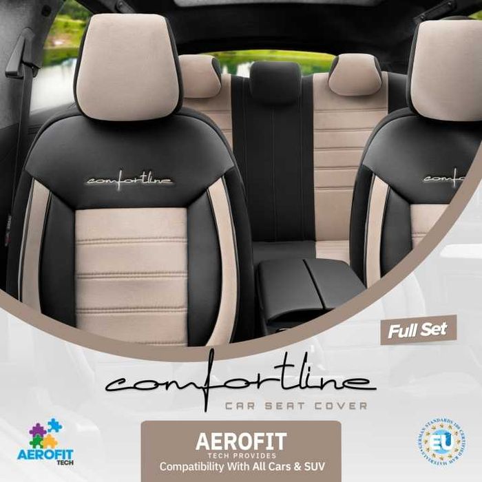 Луксозна Тапицерия OTOM текстил с еко кожа COMFORT LINE Design – Бежово-Черна с бежов шев
