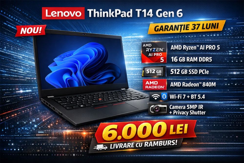 Lenovo ThinkPad T14 Gen6 (Type21QK) , Nou!!! 6000 de lei