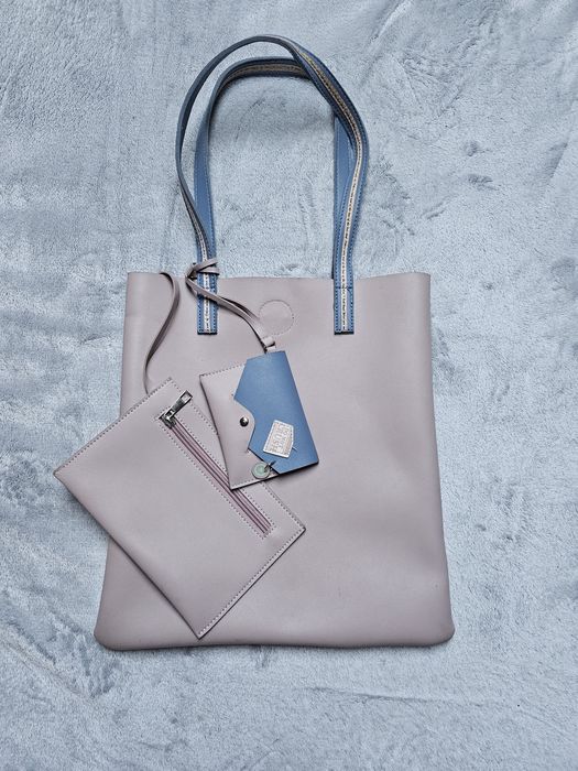 2бр Дамска чанта и ранижа  еко кожа розово/синьо А4