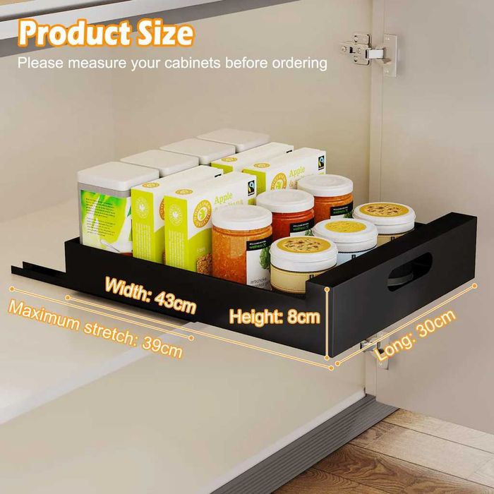 Sertar Telescopic Gemsaya, Oțel Carbon, 25x43x6cm, Negru