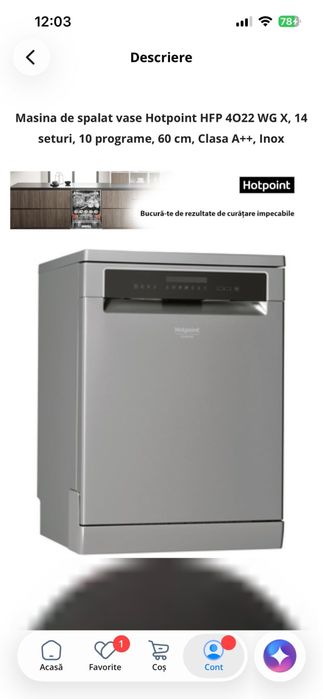 Masina de spalat vase Hotpoint 14 seturi, 60 cm
