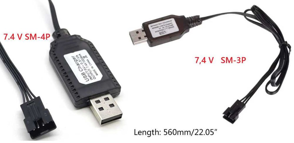 Новые USB зарядки 7,4V с разъемом SM-3P и SM-4P для дронов машинок др.