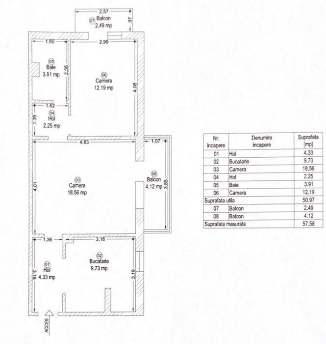 Apartament 2 camere, 51 m2, 2 balcoane, Zona Aradului, Timisoara — fotografia 3