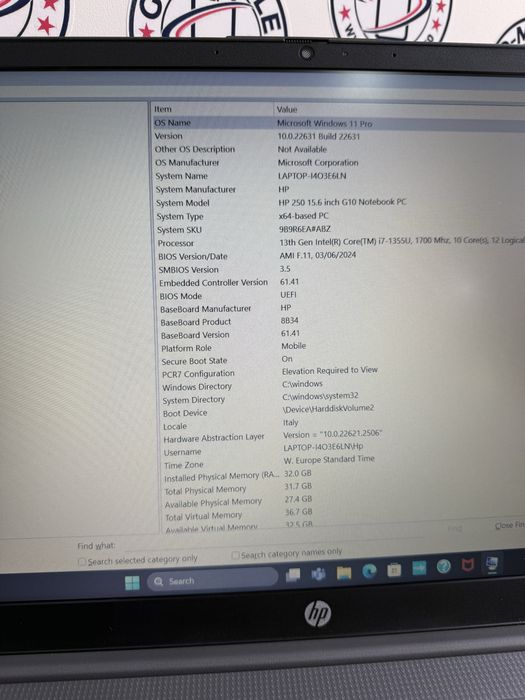 Laptop HP 250G10 - i7 1355U - 32GB/512GB - Intel Iris X - Nou/Garantie