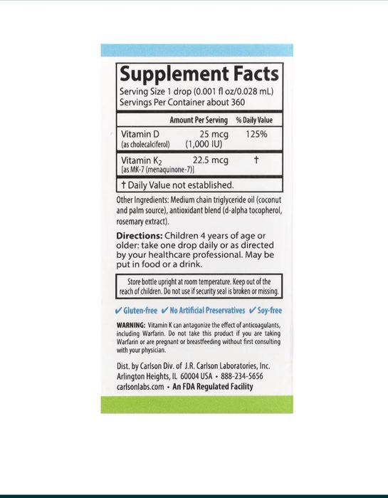 Carlson VITAMIN D³+K² Super Daily