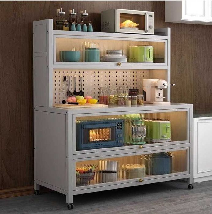 Кухонный шкаф для посуды и продуктов с прозрачной дверцей