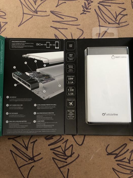 НОВА Външна Батерия Cellularline FreePower Manta 6000 mAh – Бяла