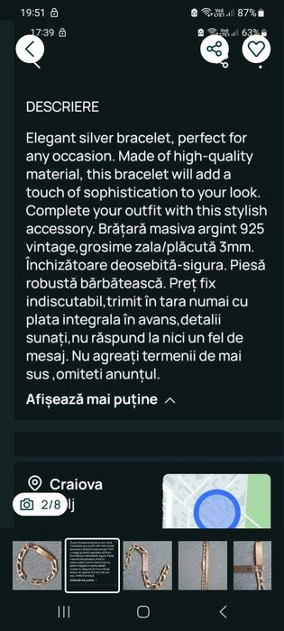 Rucsac/brățară argint  masiv 925