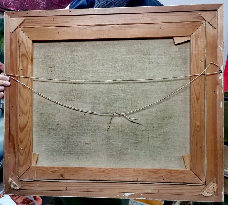 Картина платно рамка паспарту пейзаж селска къща авторска подписана