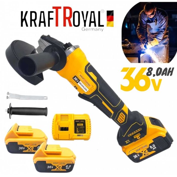 Акумулаторен ъглошлайф Kraft Royal 36V 8,0 Ah + 2 батерии и зарядно