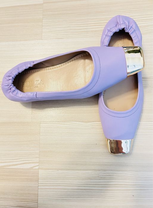 Balerini/pantofi soft cu varf patrat auriu din metal. Marimea 39