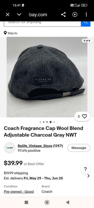 Оригинална COACH Fragrance Wool cap Вълнена шапка с козирка в отлично състояние