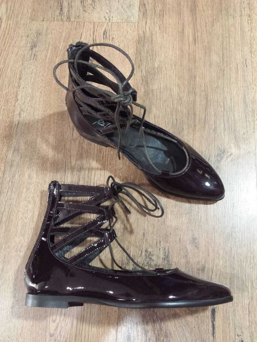 Deosebiti pantofi-balerini dama noi piele naturala lacuita grena/ burgundy 37