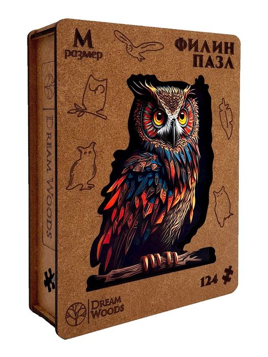 Филин пазл фигурный большой мозаика деревянный 124 М размер