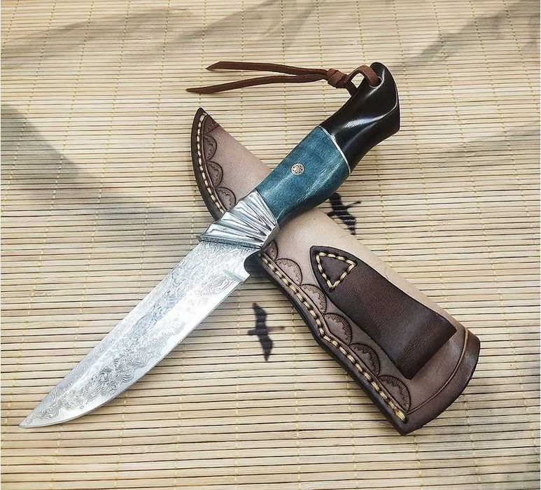 Cutit asiatic tactic Samoa, otel Damasc, teaca piele bovina