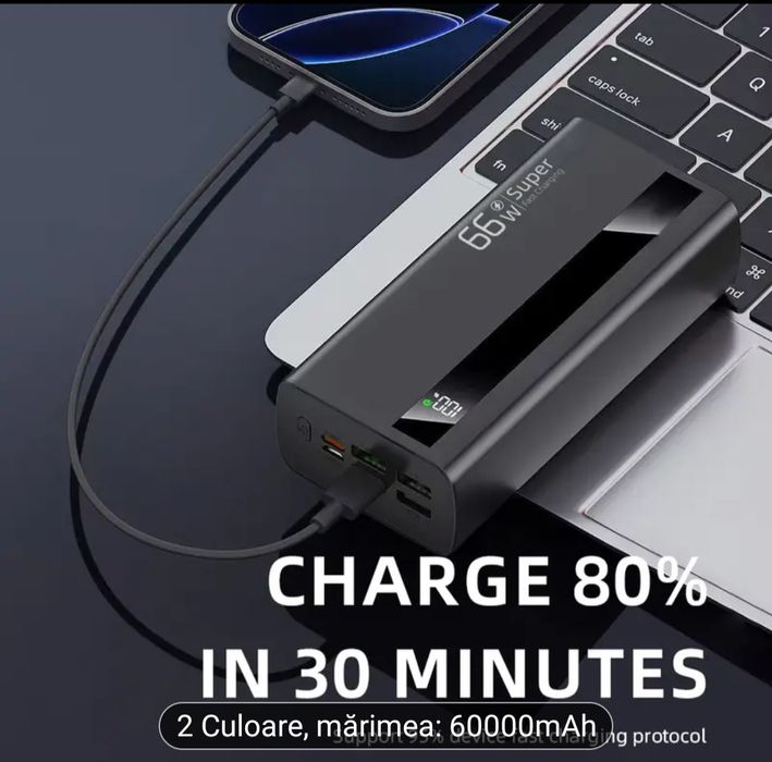 60000 mAh- Baterie externa super rapidă pentru Apple,Android...